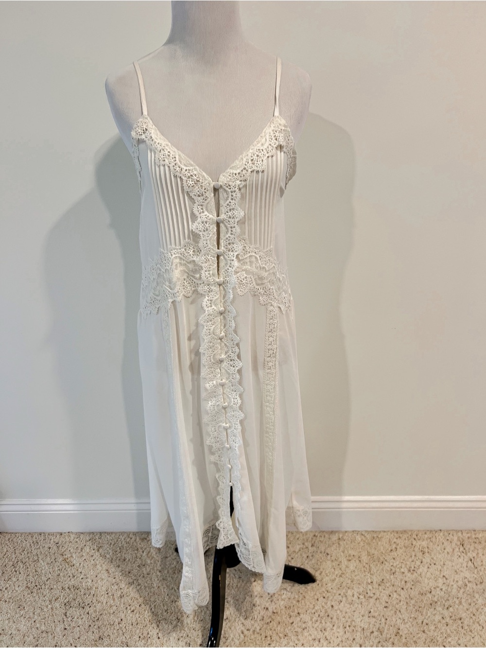 NWT Thirty Thirty Lace Trim Sheer Off White Slip Dress Womens Sz Small